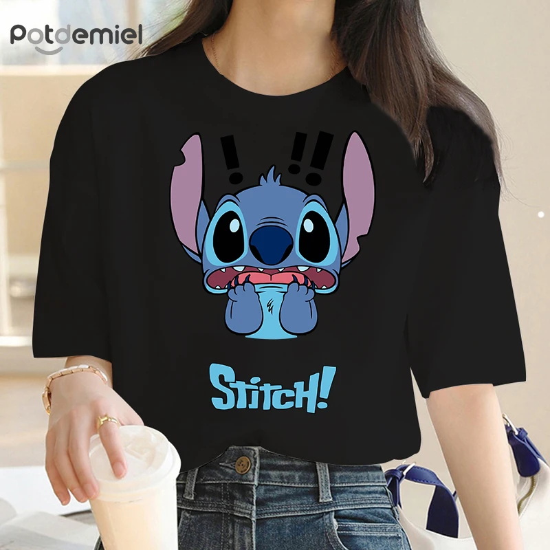 

New Cartoon Y2k 90s Kawaii Lilo Stitch Funny T Shirt Women Stitch Cute T-shirt Graphic Tshirt Tees Female Clothes