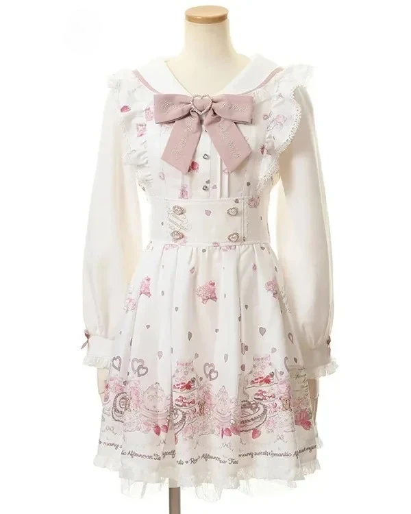 Harajuku Sweet Bow Black Plaid Long Sleeve Kawaii Lolita Dress