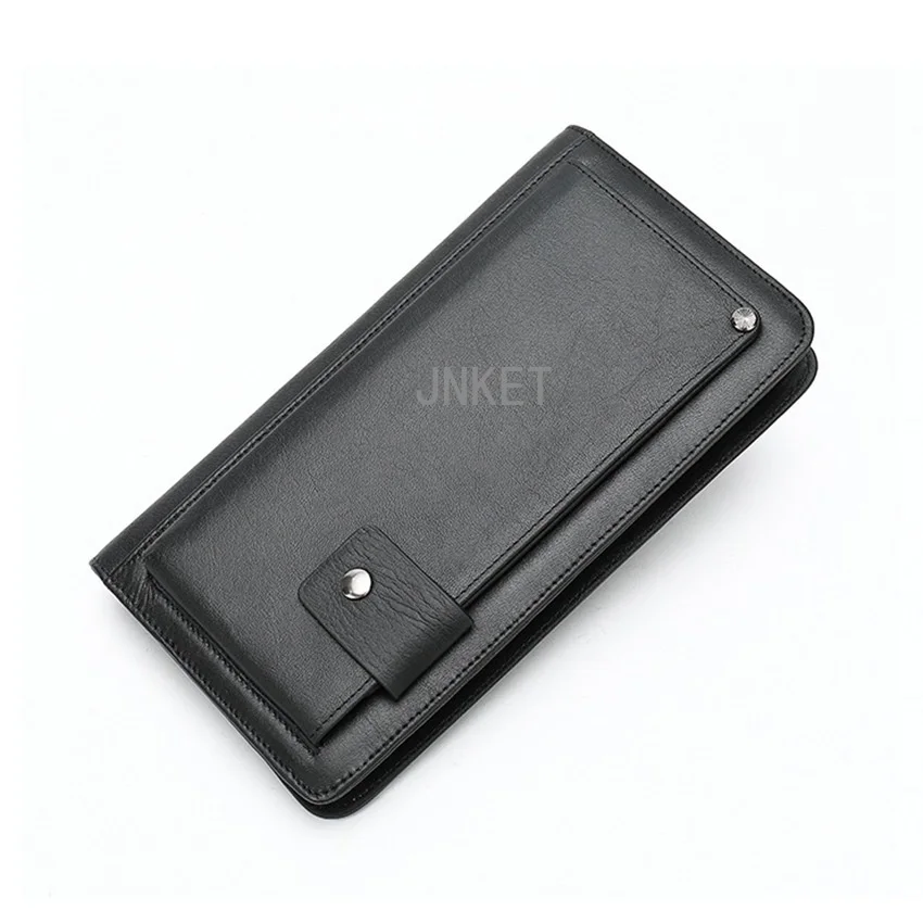 Retro Men's Cow Leather Wallet Long Zipper Clutch Bag Money Clip Large Capacity Wallet