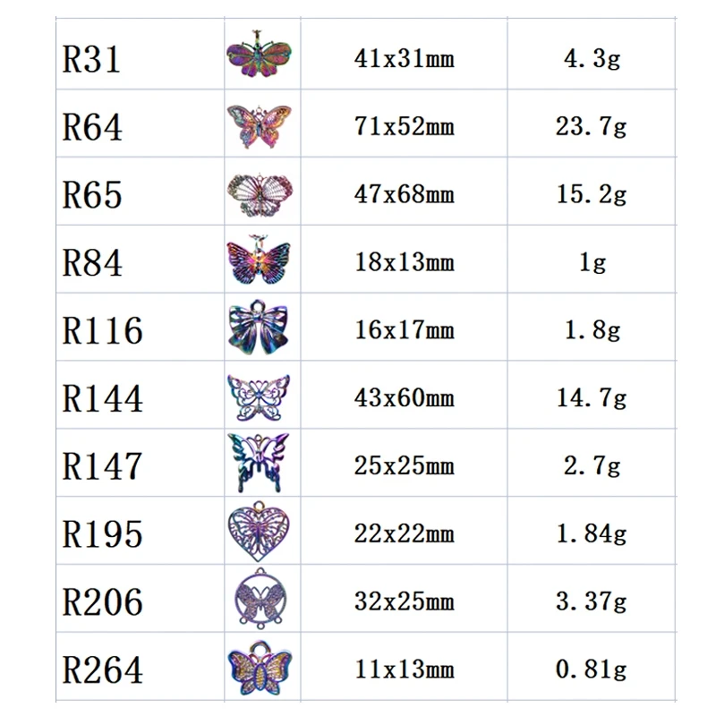 10pcs/lot Mix Rainbow Charm Large Butterfly Insect Pendants diy Charm for Jewelry Making Metal Accessories Bulk Wholesale