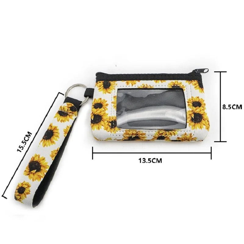 New Neoprene Mini Wristlet Wallet / Credit Card Id Holder With Lanyard Multifunctional Storage Bag Pvc Zipper Coin Purse
