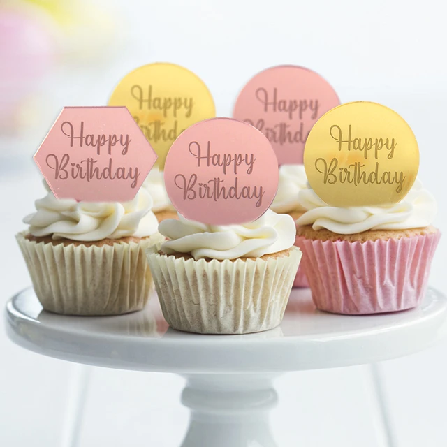 10 Mini disques acrylique argent HAPPY BIRTHDAY cupcake - Planète Gateau