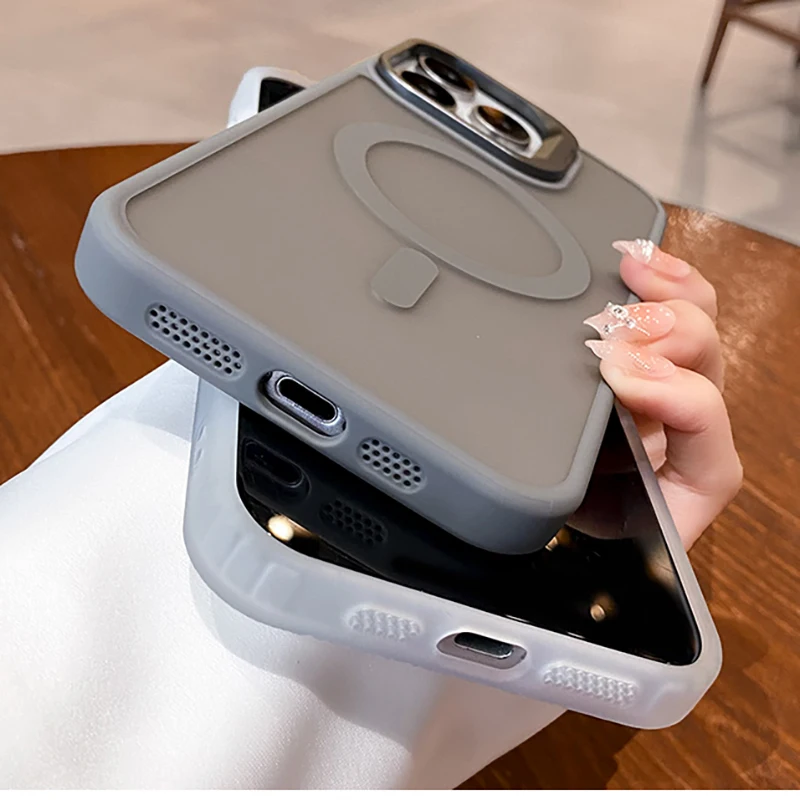 Metal Camera Kickstand with Magsafe-Compatible Wireless Charging and Matte Shockproof Cover
