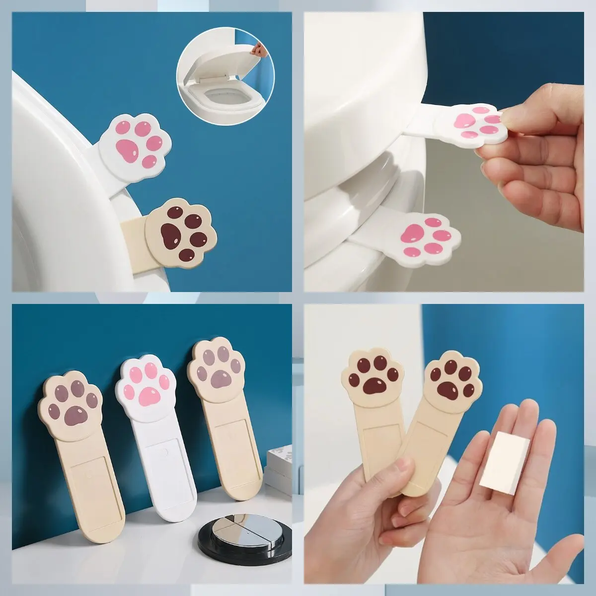 Cute Cartoon Toilet Lid Lifter Creative Cat Claw Shape Toilet Handle Plastic Convenient Clamshell Opener Bathroom Home Supply