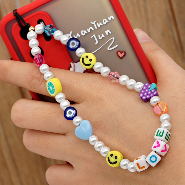 Mobile Phone Chain Straps Charm Color Acrylic Imitation Pearl Pendant Phone Anti-Lost Anti-Drop Lanyard Ladies Jewelry