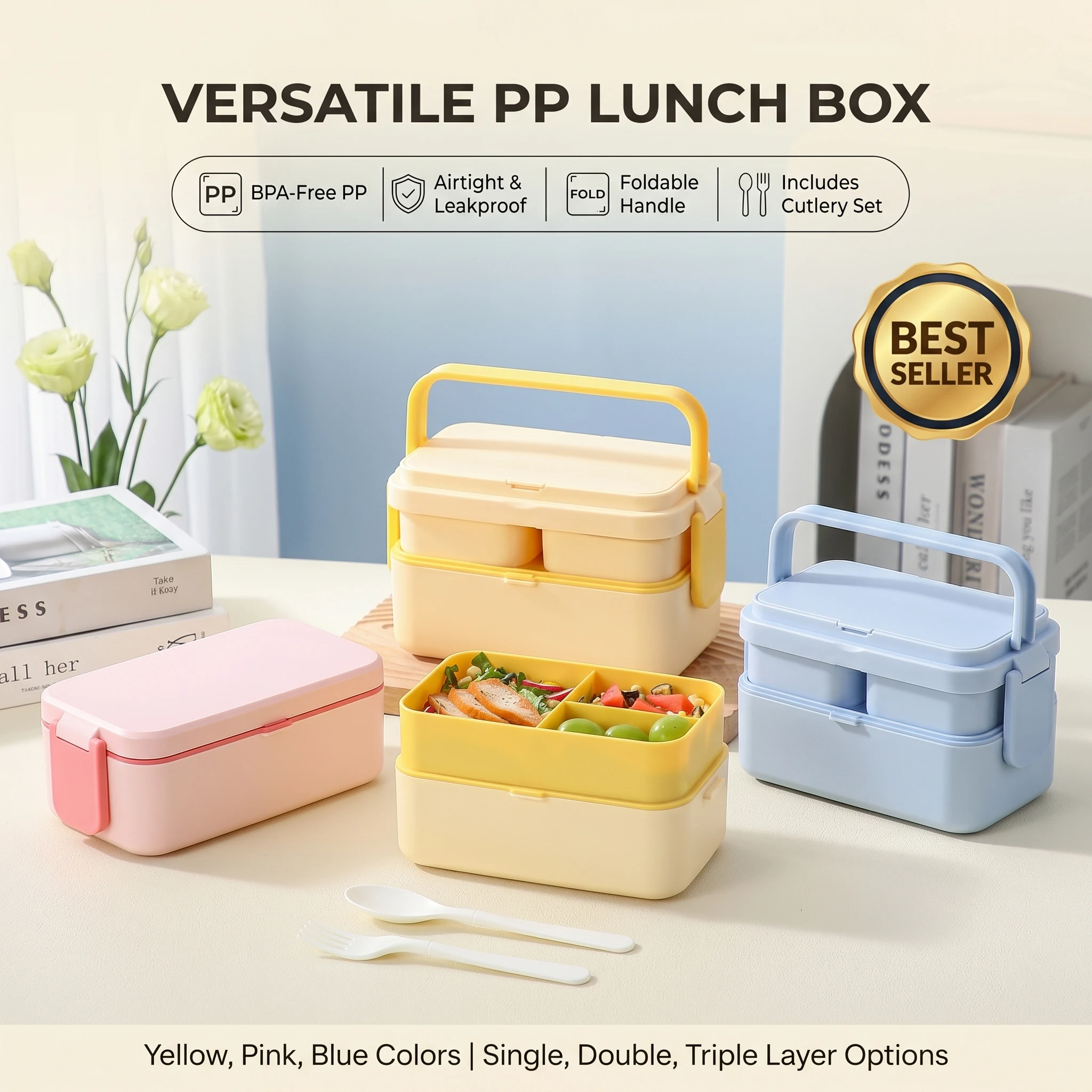 Portable Double Layer Magic Bento Box with Handle - Ideal for Meal Prep, Travel, and Outdoor Adventures