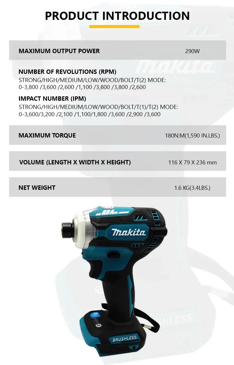Makita Brushless Electric Tools DTD171 Cordless Impact Driver, Motor Bare Tool power tmakita 18v toolools Makita power tools 6