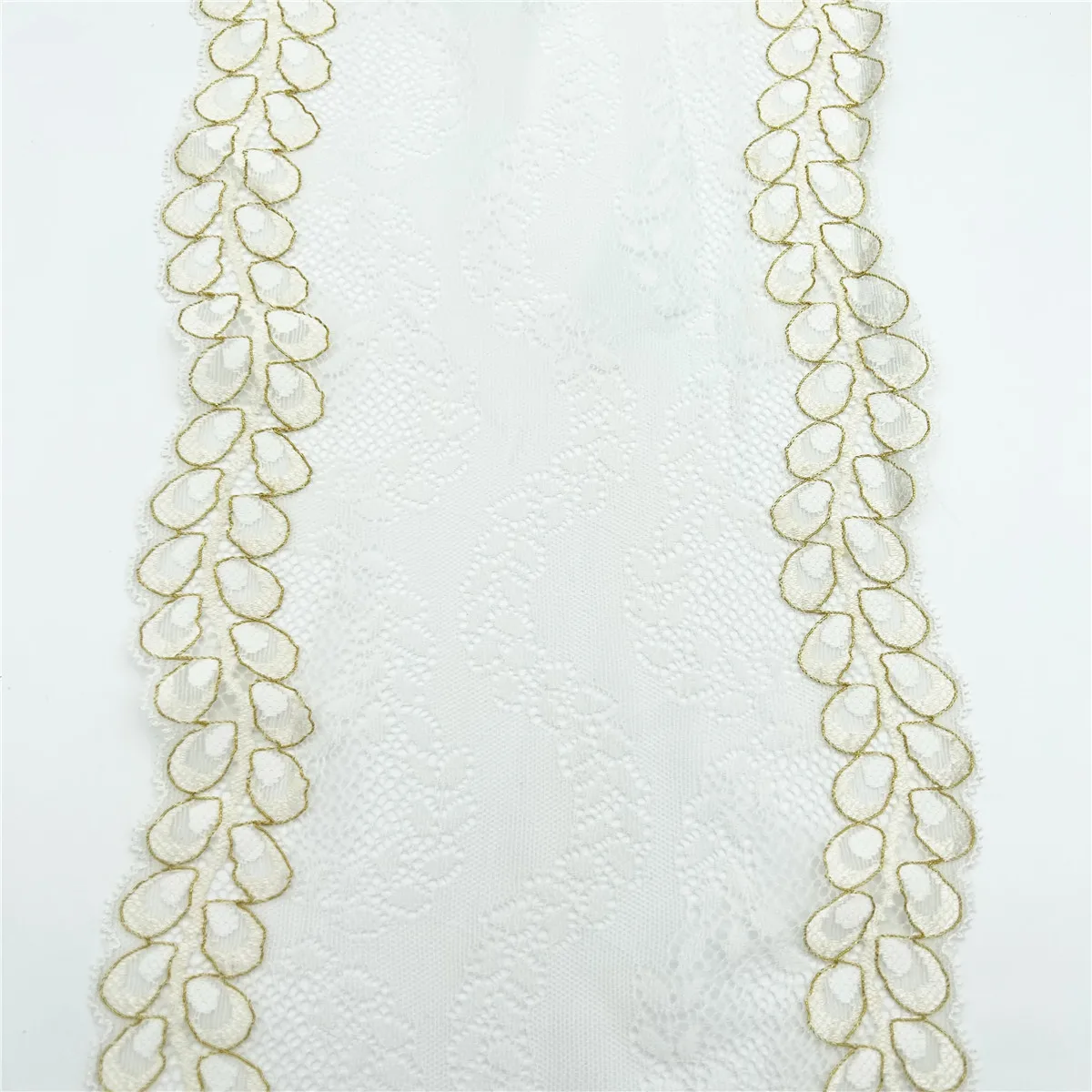 3y/lot Width 19cm Ivory Gold Elastic Stretch Lace Trim For Clothing Accessories Dress Sewing Applique Costume Lace Fabrics 5
