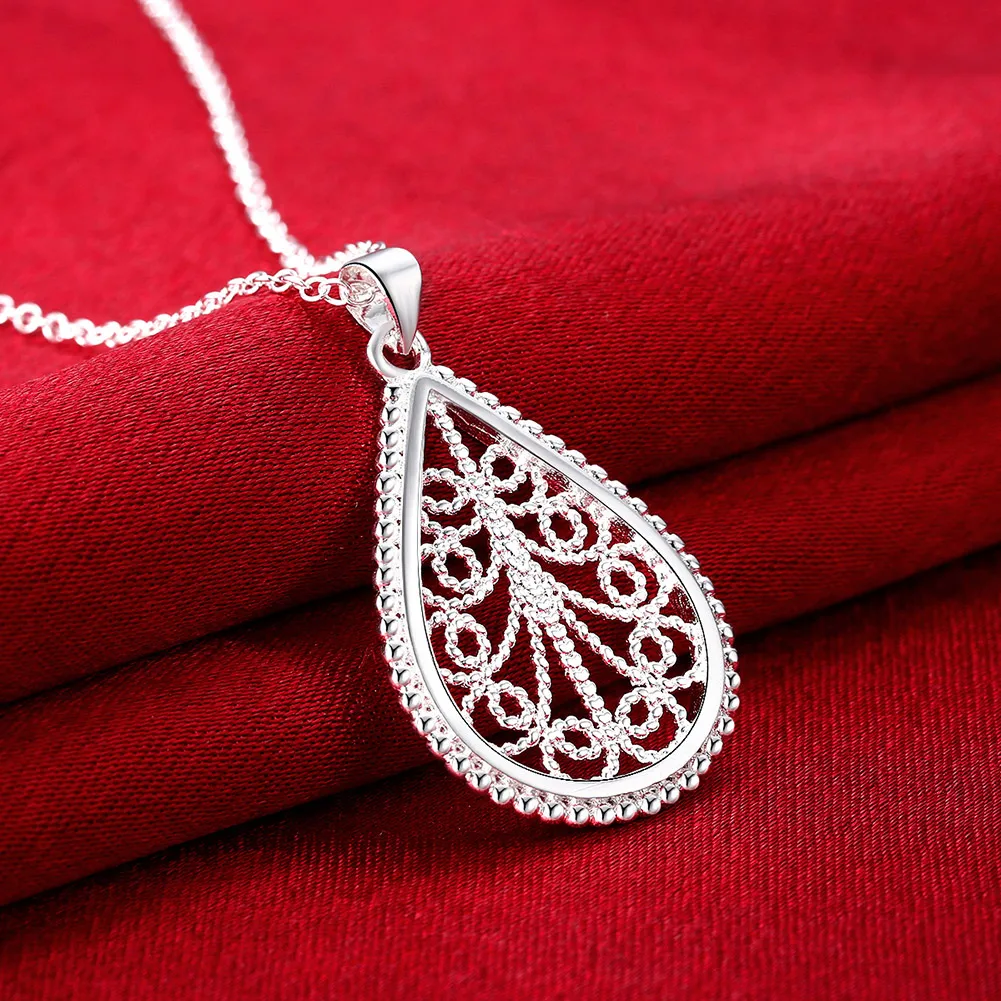 925 sterling Silver water drop pattern Pendant Necklace earring For Women Jewelry sets