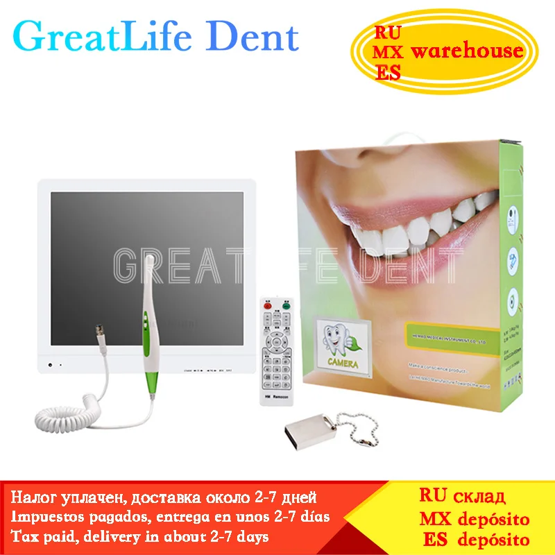 GreatLife 덴트 LED 냉광 HD 치과 USB 유선 구강 카메라, 무선 와이파이, 17 인치 HD1600 10