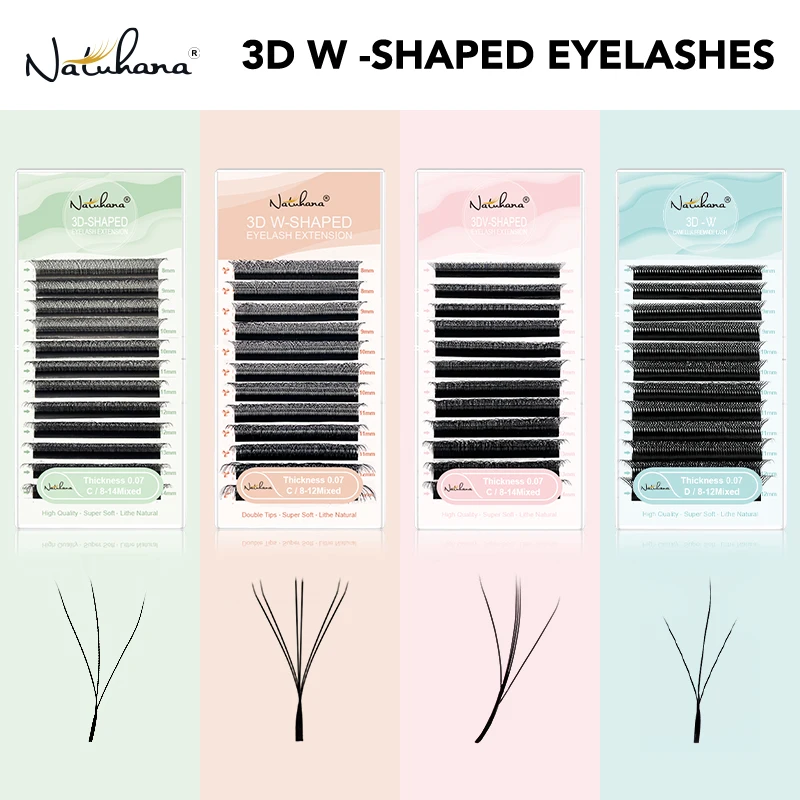 NATUHANA Professionelle 3D W-Form Wimpernverlängerungen Einzelwimpern PBT Volumen-Wimpern Zubehör für Wimpernstylisten und Salongebrauch