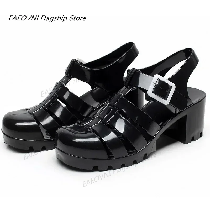 Women Jelly Shoes Summer Women Sandals Square High Heels Transparent Platform Sandal Lady Bling Silver Jelly Sandalias Mujer women sandals women high heels wedge sandals comfortable sandals