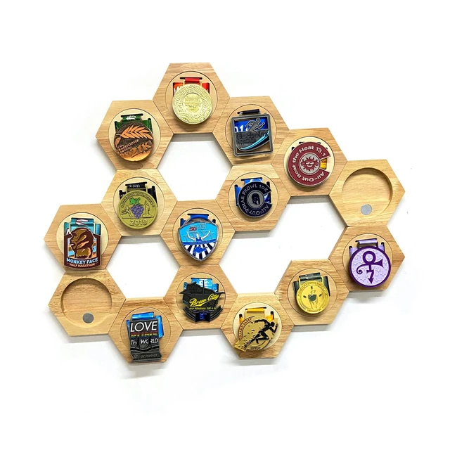 Wooden Hexagon DIY Medal Display Stand Household Honeycomb Wooden