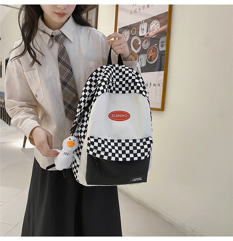DCIMOR Fashion Plaid Waterproof Nylon Women Backpack Female Portable Travel Bag Teenage Girl Big Schoolbag Kawaii Book Mochila