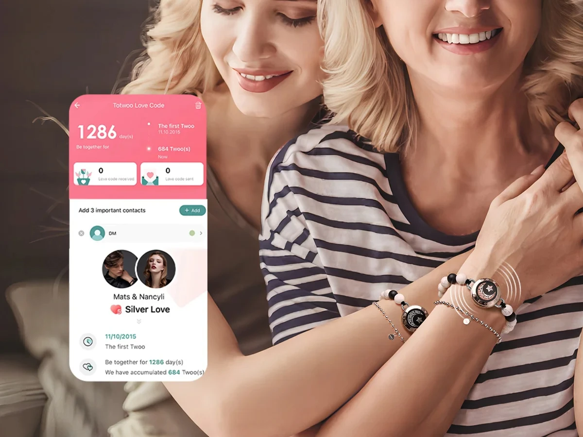 TOTWOO 여자 친구를위한 장거리 팔찌 진동 및 조명 팔찌, 장거리 선물 Bluetooth 스마트 페어링 쥬얼리
