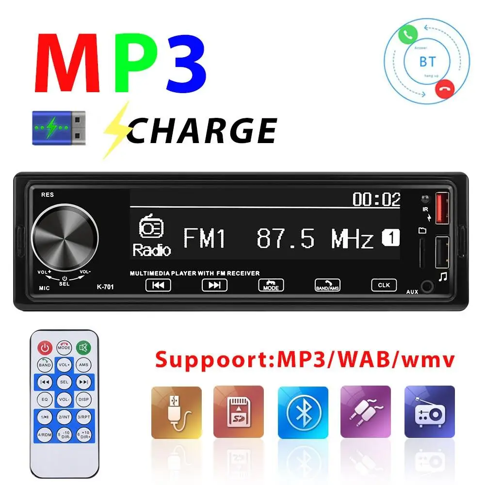 

Car Mp3 Player K701 Bluetooth-compatible Iso Interface Hands-free Calling Music Player Car Electronic Accessories