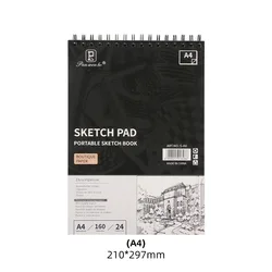 Eco - Friendly Spiral Bound Artist Sketch Pad - Thick Acid - Free Drawing Paper, 24 Sheets (Black - A4)