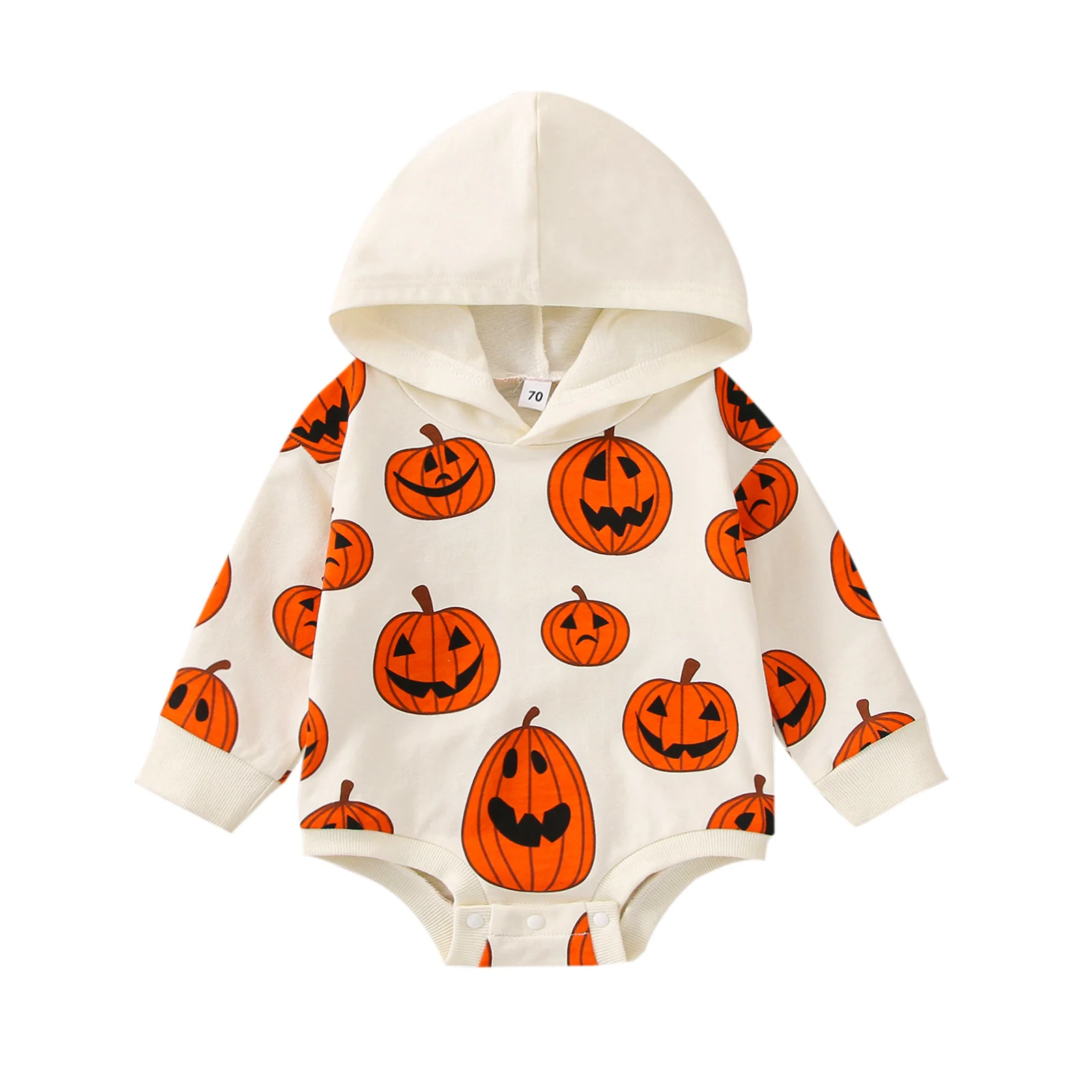 

2022-07-26 Lioraitiin 0-3Years Toddler Baby Girl Boy Bodysuit Halloween Clothing Long Sleeve Pumpkin Printed Hooded Sweatshirts