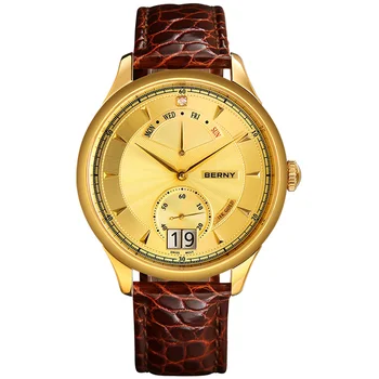 BERNY 18K Gold Men Quartz Watches Luxury Swiss Movement Day Date Calendar Business Style Wateproof Wristwatch Relogio Masculino 1