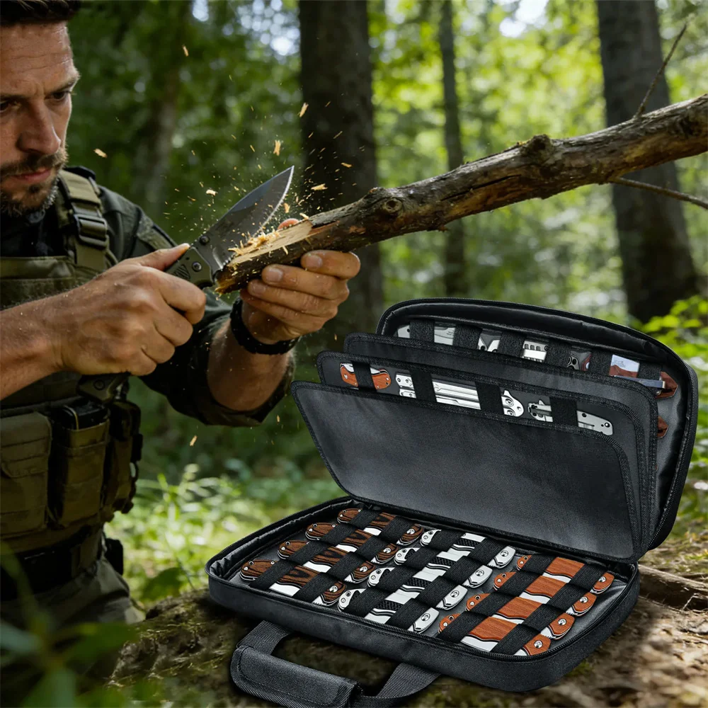 Tactical Knife Storage Bag Knives Display Bag 74+ Pocket Knife Organizer Soft Storage Case with 3 Different Size Slots