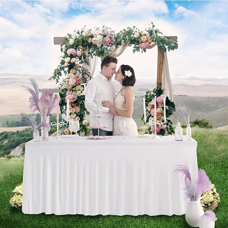 Wrinkle Resistant Elastic Tablecloth Cover for Wedding Banquet Rectangular Table Skirt Conference Tablecloth Full Circumference