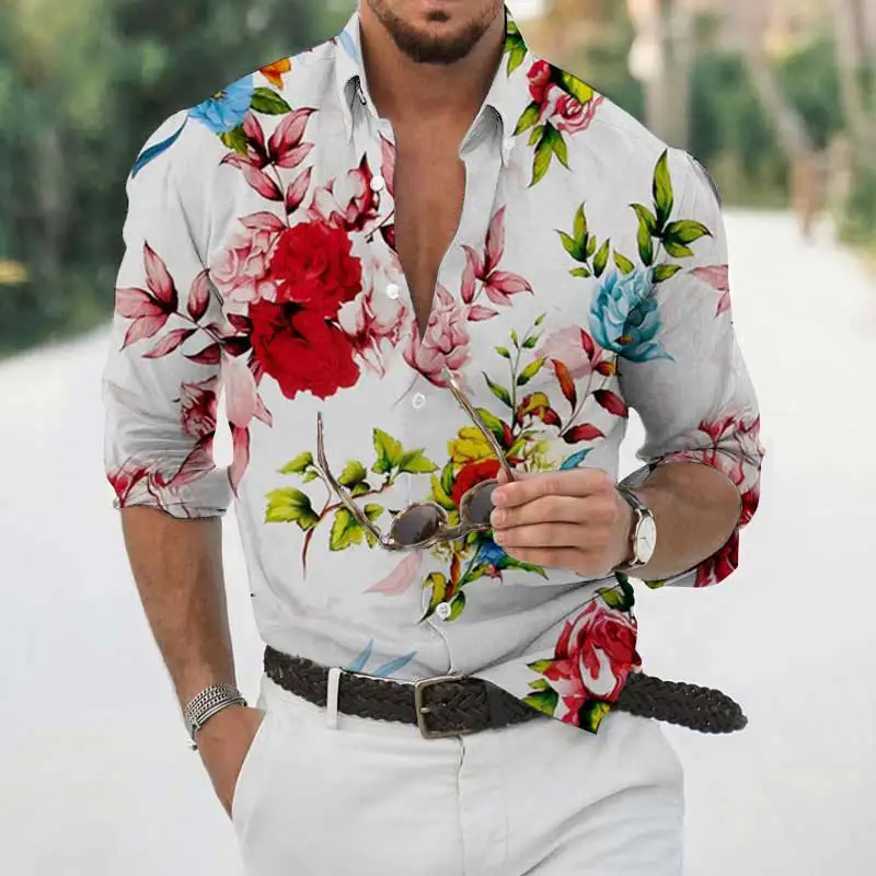 Hot Sale Vintage Shirts Men's Slim Long Sleeve Floral and Botanical Print Shirts Spring Autumn Men's Social Club Prom Shirts