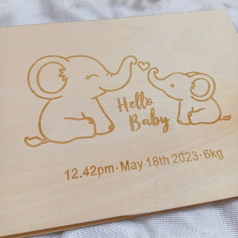 Personalized Baby Shower Guestbook Cute Elephant Wooden Guest Book DIY Cartoon Album Baptism Event & Party Decor Baby Gifts