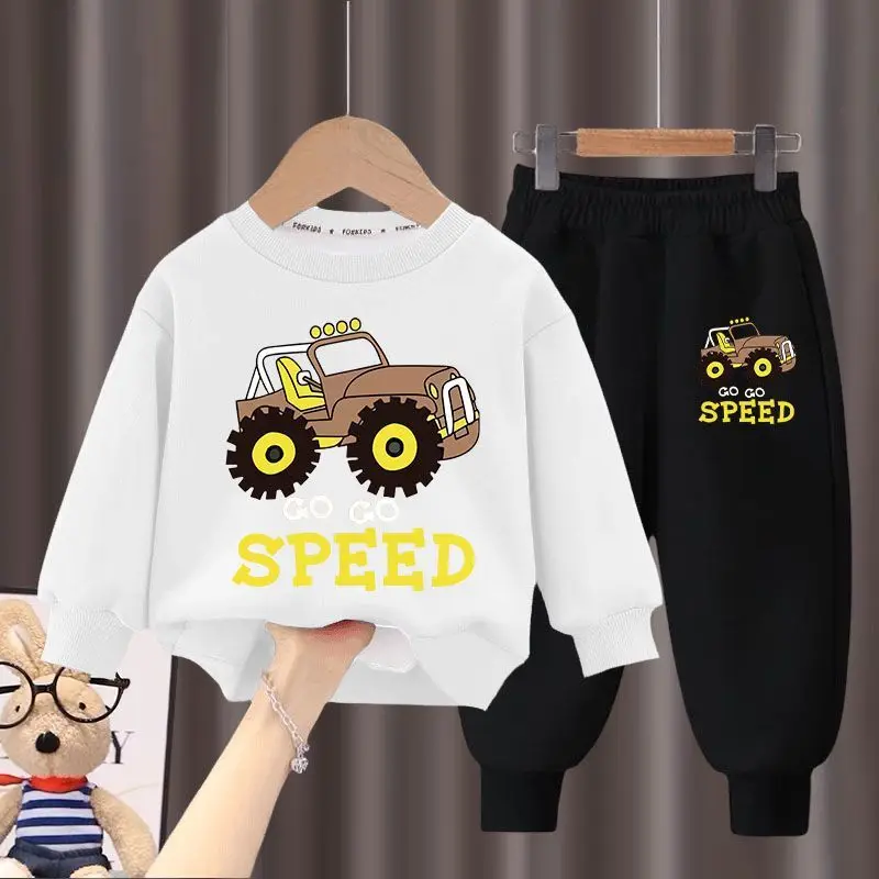 2024 Autumn New Children's Clothing Sets Boys and Girls Fashion Sweatpant Set Kids Car Print Hoodies Suits Kids Casual Tracksuit