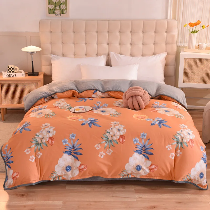 

AB Version Cotton Fleece Single Piece Quilt Cover Winter Warm Fleece Bedding Summer Air Conditioning Quilt Bedding