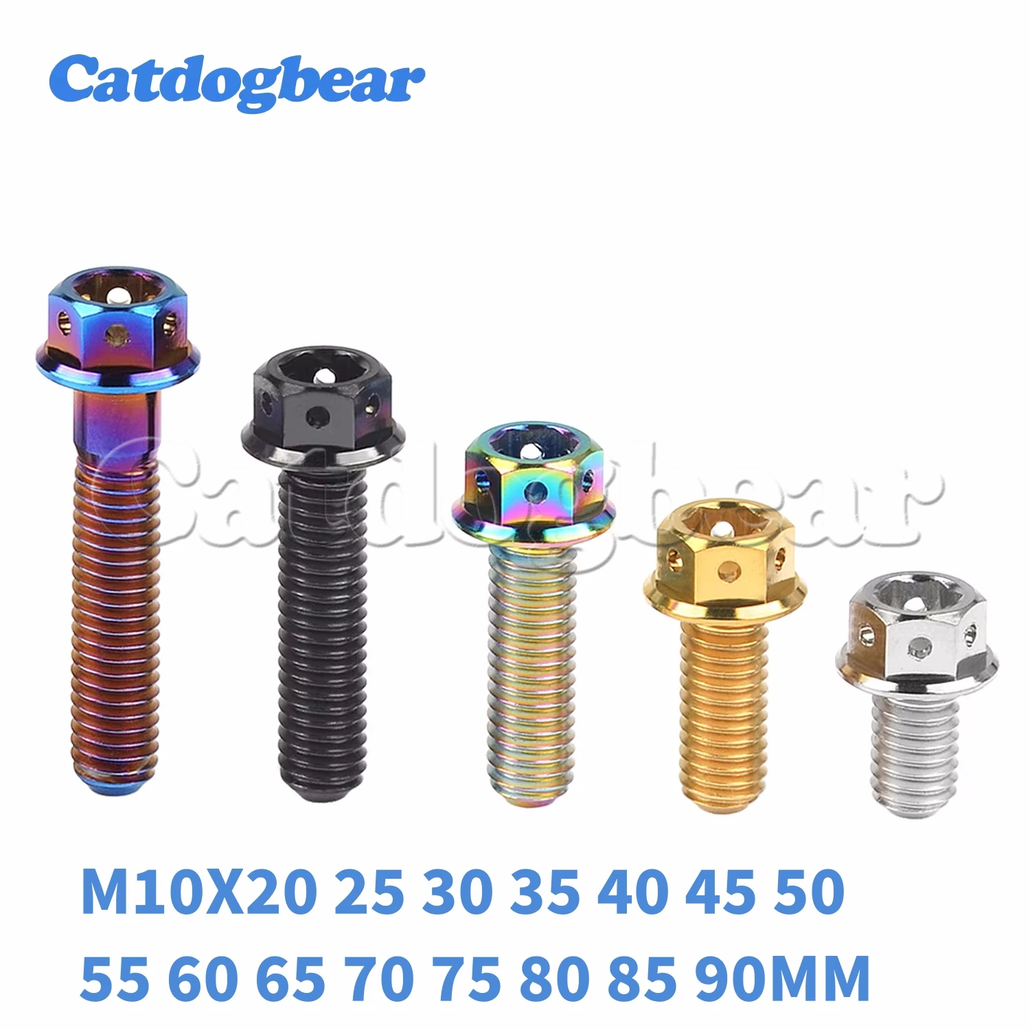 Catdogbear 4PCS M10 Titanium Bolt 90mmmm Flange Hex Head Screw for Bicycle Refitted