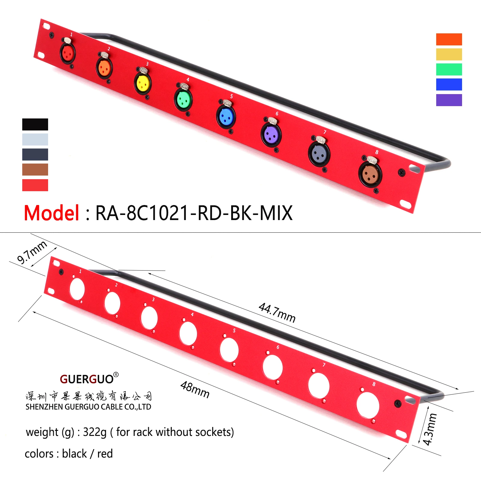 1pc Rack Patch Panel 8 Weg 3Pin XLR Männlich/Weiblich XLR Mount Buchse 1U Flight Case Halterung für Professionelle Lautsprecher Audio Kabel – Detail 4