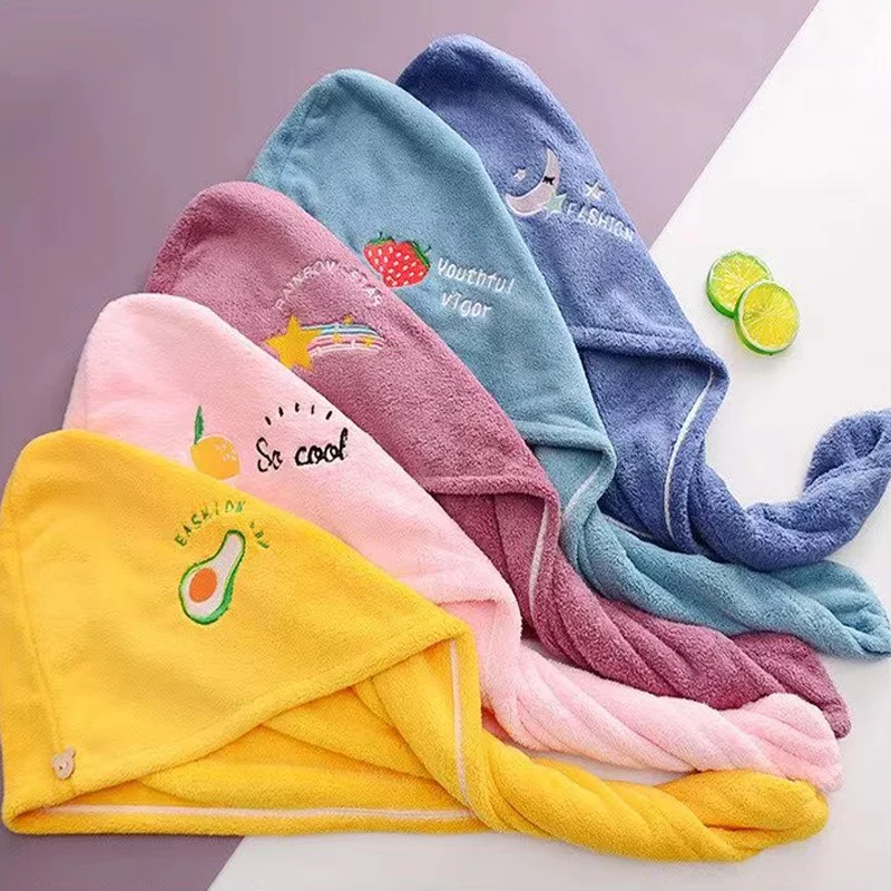 Dry Hair Cap Coral wool thickened Cartoon embroidery absorbent triangle women's shower hair towel