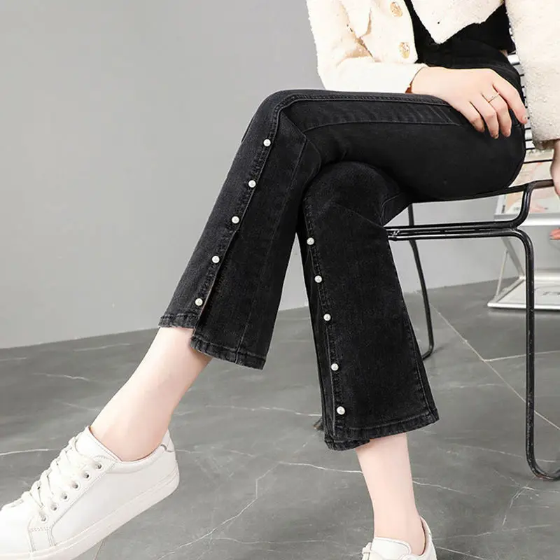 임산부 청바지 얇은 여름 아우터 9피스 봄 가을 플레어 팬츠 임산부 의류 초기 임신 스타일