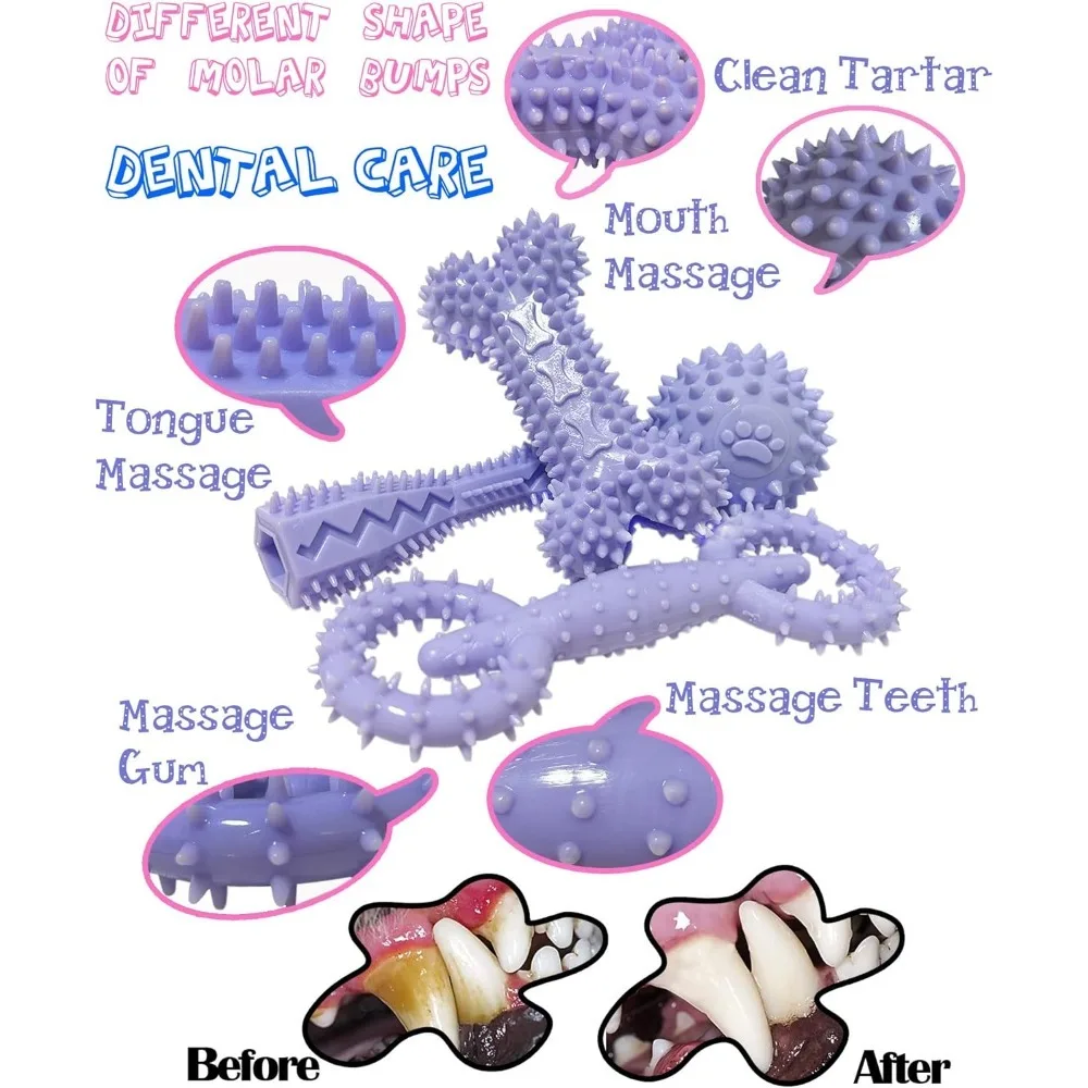 Puppy Toys for 2-8 Months Pets Dog Chew Toy for Small Puppies Teething Toys for Cleaning Teeth Food Dispensing Soft Durable Rubb 2