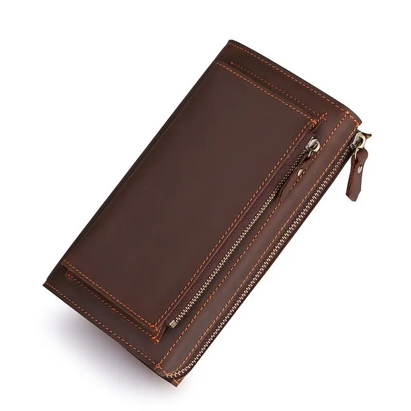 

2022 New Fashion Business Men's Long Wallets Natural Real Leather Male Cow Genuine Leather Cash Purses Clutch Men Card Holders