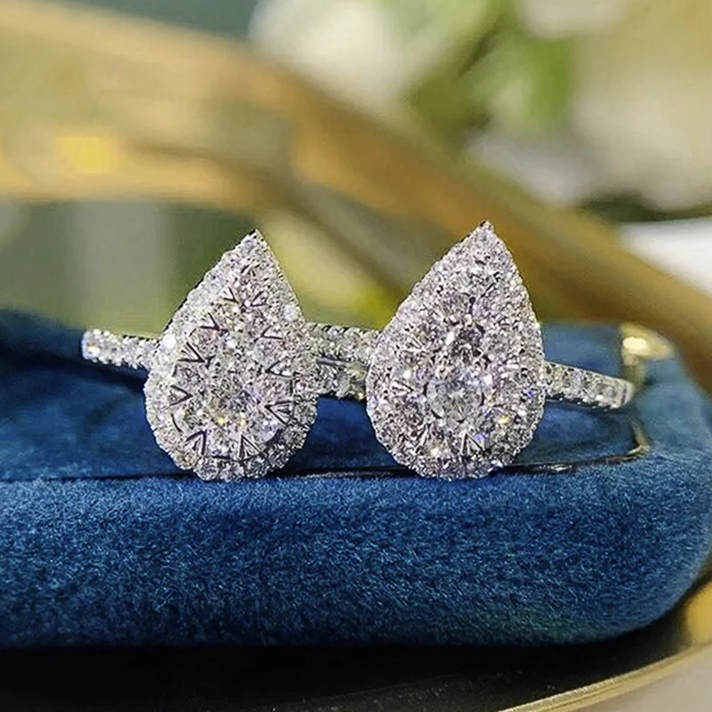 Huitan Pear Shaped Silver Color Ring for Women Engagement Wedding Fashion Jewelry Brilliant Cubic Zirconia Rings Accessories Hot