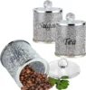 Crystal Coffee Sugar Tea Canister Set 3PCS Glass Crushed Diamonds Storage Container Set with Label & Lid Kitchen Decorative Jars 1