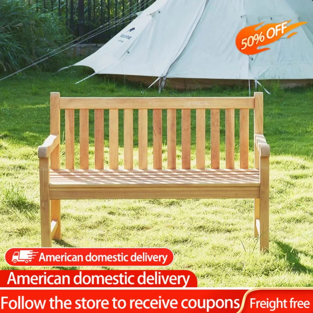 

A-Grade Teak Bench for Front Porch With Curved Backrest and Arch Armrest Outside Benches 48" Lx26 Wx36 H Freight Free