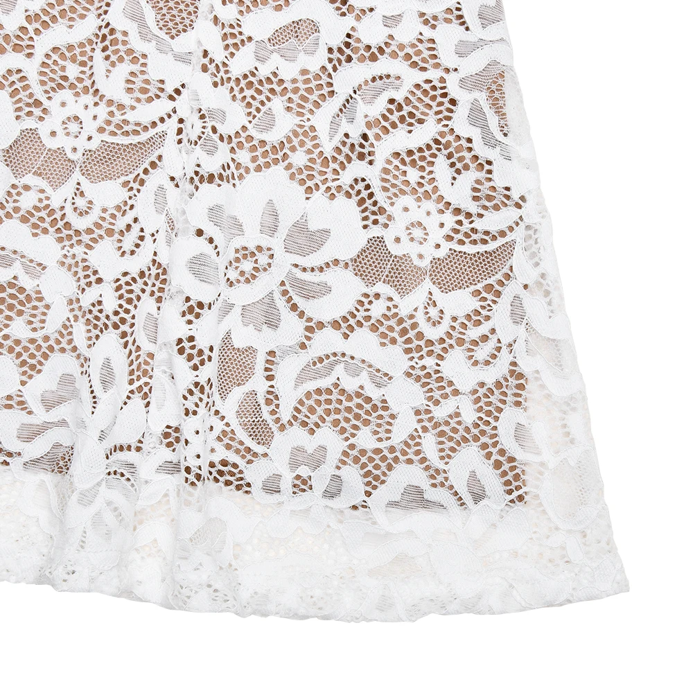 Fantoye Rundhals-Meerjungfrauenkleid mit Blumenspitze und Reißverschluss für Damen, langärmelig, doppellagig, Midikleid, Winter, schmal geschnitten, elegantes Party-Outfit – Detail 9
