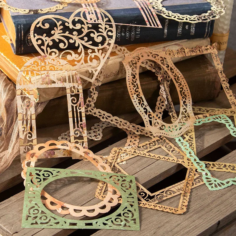 

10 PCS Material paper hollow vintage lace border material decorative priming multi-shape Lightweight paper Decoration 6 fashions