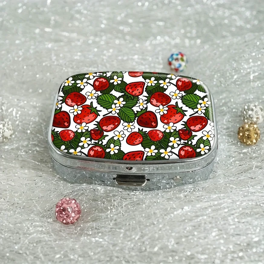 1 cute strawberry pill box 2 compartment pill boxes rectangular decorative box vitamin storage box for pocket purses