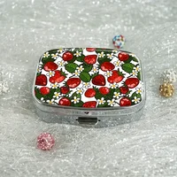 1 cute red strawberry pill box,2 compartment pill boxes,rectangular decorative box vitamin pill storage box, for pocket purses 1