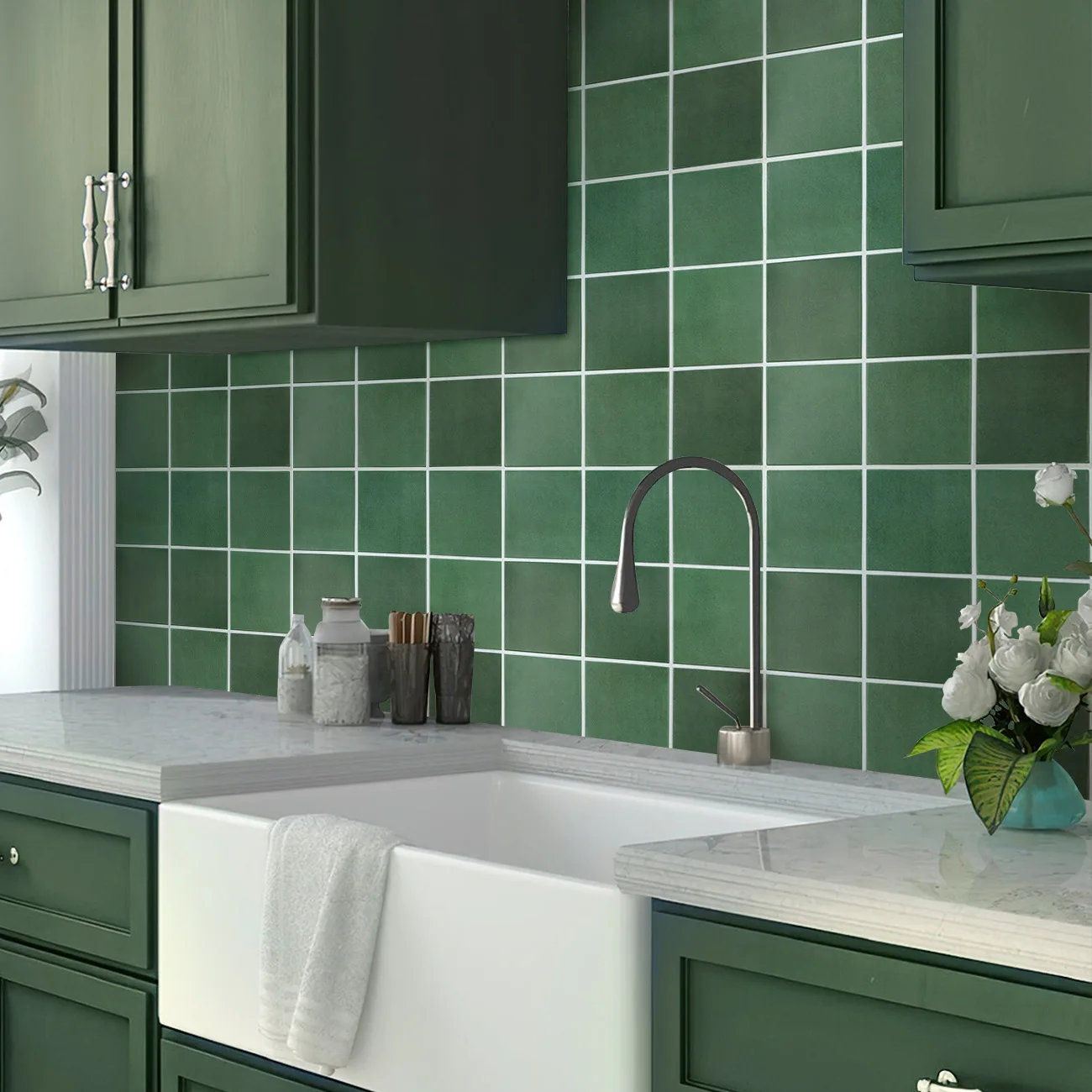 3D Dark Green Self Adhesive Wall Panels 10 Pcs