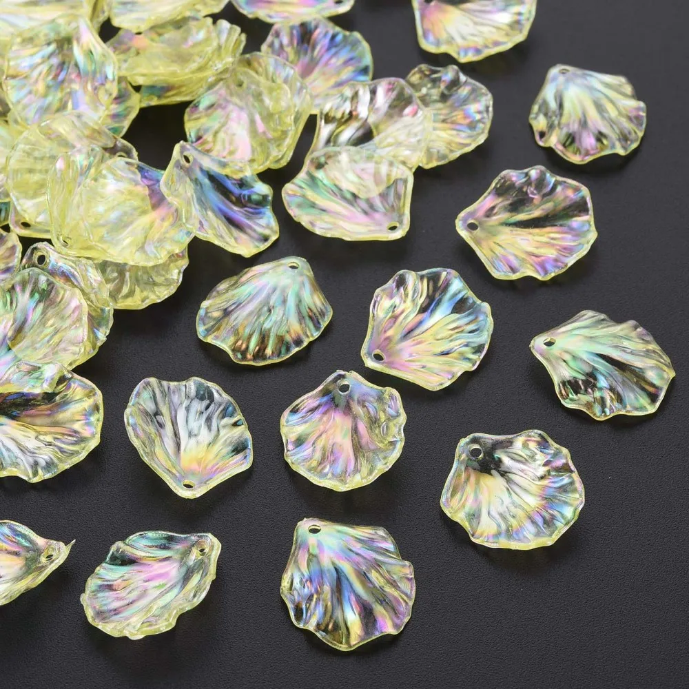 

500g Transparent Acrylic Pendants AB Color Plated Leaf Champagne Yellow 19.5x17x4.5mm Hole: 1.4mm about 1720pcs/500g