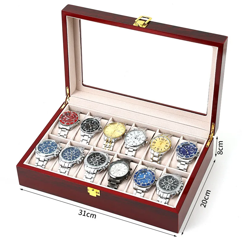 2/3/5/6/10/12 Grids Luxury Wooden Watch Holder Box For Men and Women Glass Top Jewelry Organizer Stroge Cases Clock Gifts Boxes