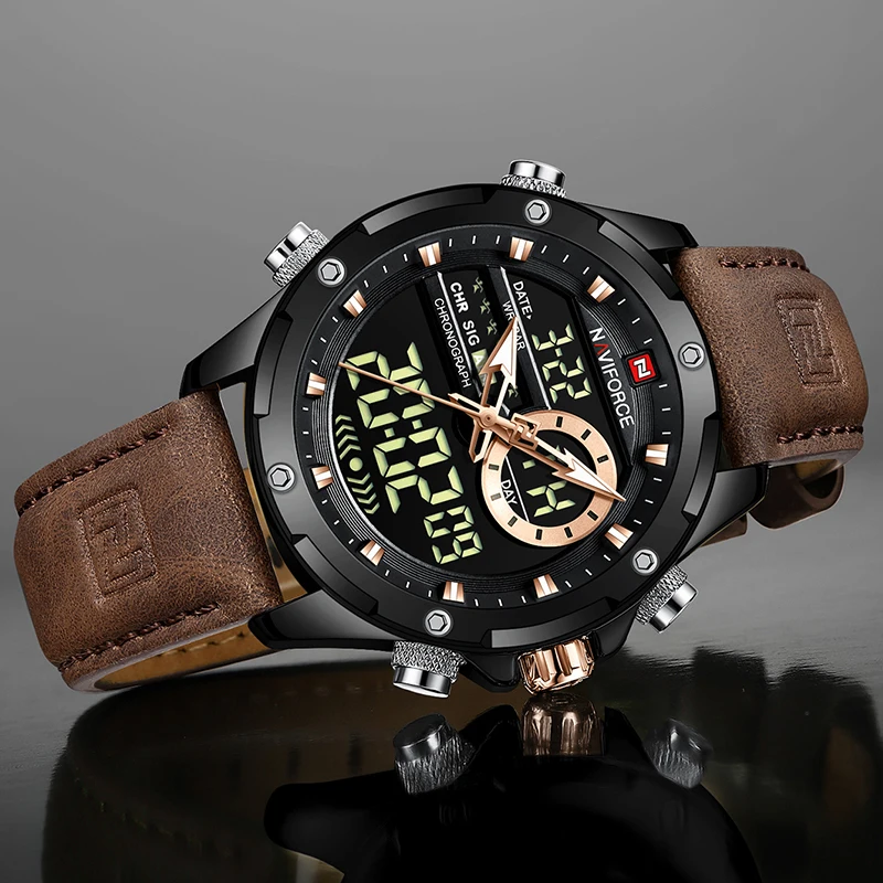 Naviforce Orologio Sportivo Digitale Da Uomo – Acciaio Inossidabile, Movimento Giapponese, Cronografo, Sveglia, Doppio Fuso Orario, Impermeabile 3 ATM (30 M), Quadrante Analogico/digitale, Regalo