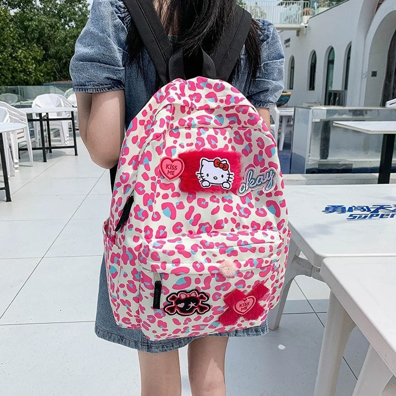 

Kawaii Hello Kitty Bag Canvas Backpack Cute Cartoon Printed Shoulder Bag Y2k High Capacity School Bag Travel Sanrio Handbag Gift