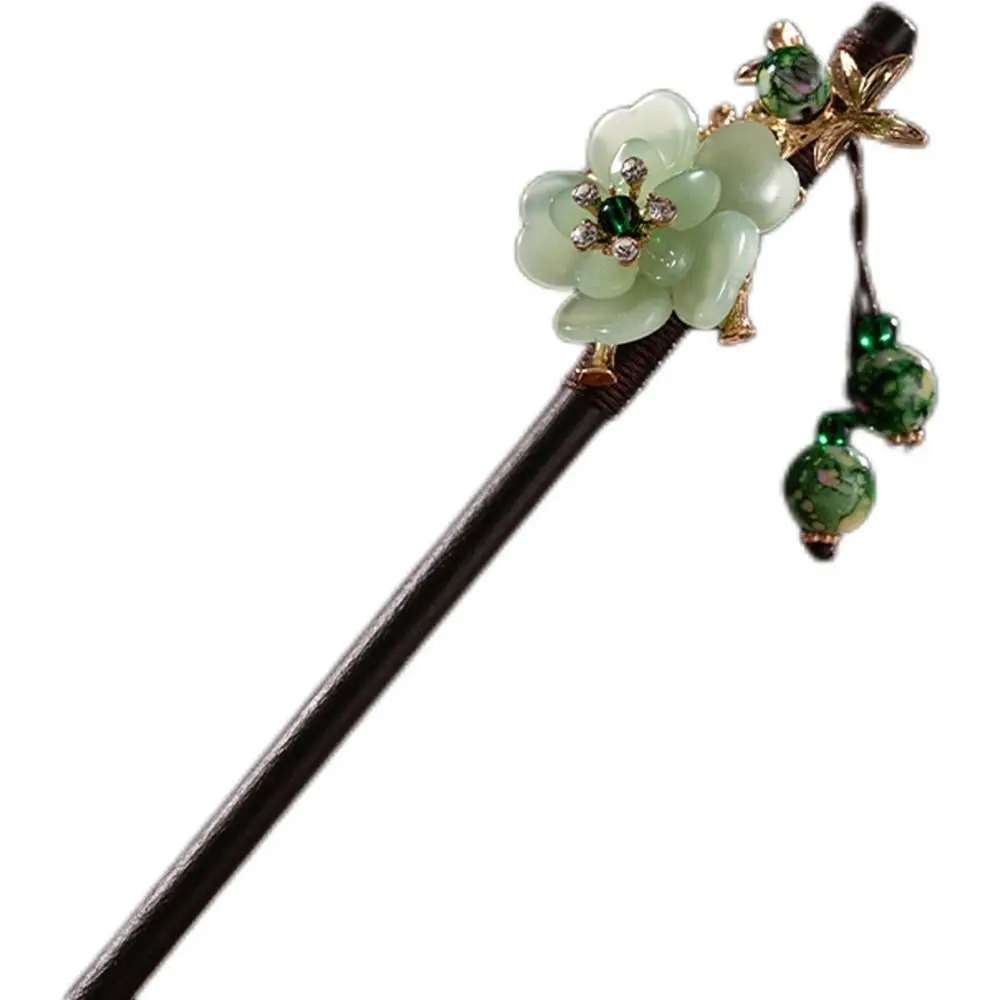 Imitation Jade Tassel Disk Hair For Women For Ladies Wooden Hair Fork Flower Hair Sticks Hair Accessories Chinese Style Hairpin