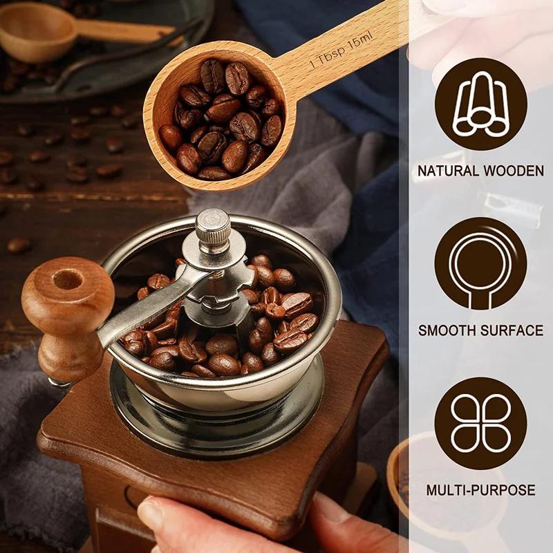 100 Stück 15ml Holz-Kaffeelöffel, Buchenholz-Messlöffel-Set, Kaffeelöffel für gemahlenen Kaffee, Esslöffel zum Messen von gemahlenen Bohnen und Tee – Detail 6