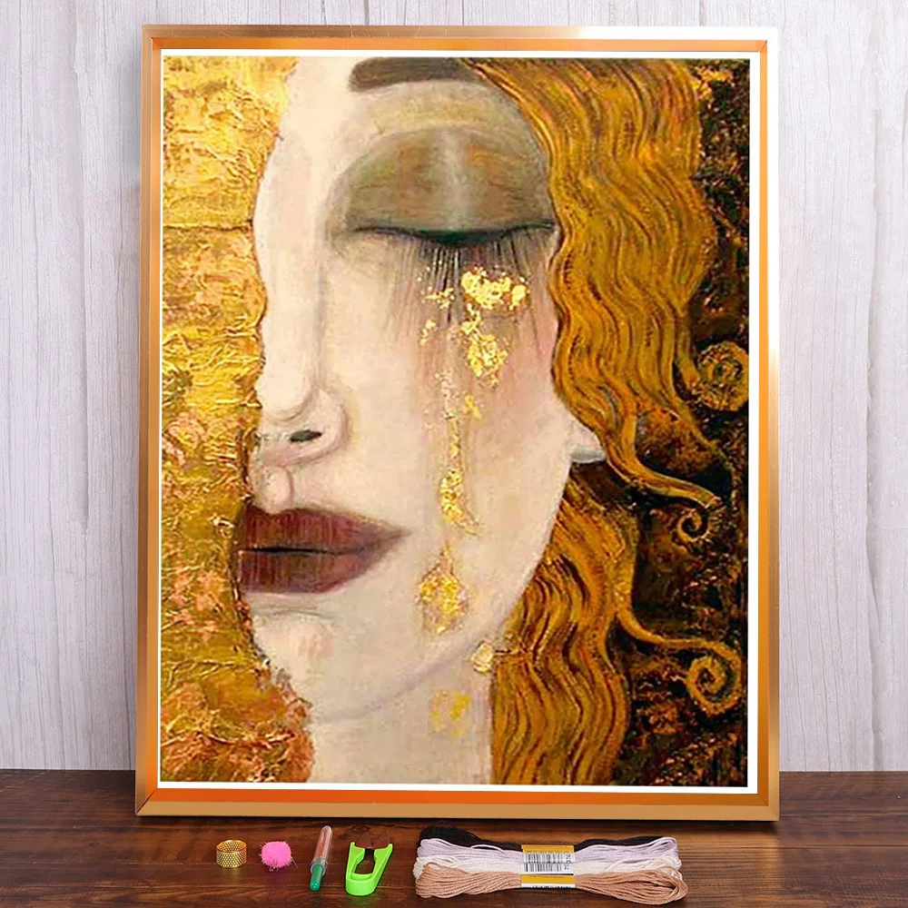 Cross Stitch Kit Klimt Printed Canvas 11CT Cross Stitch DIY Embroidery Complete Kit DMC Threads Handiwork Handicraft Needlework Sewing Floss